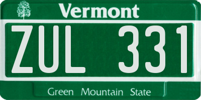 VT license plate ZUL331