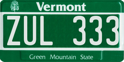 VT license plate ZUL333
