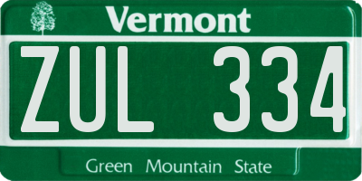 VT license plate ZUL334