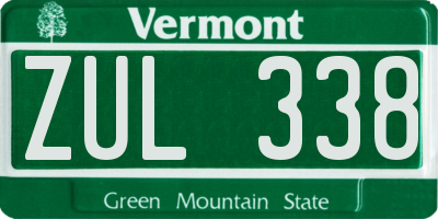 VT license plate ZUL338