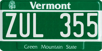 VT license plate ZUL355