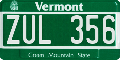 VT license plate ZUL356