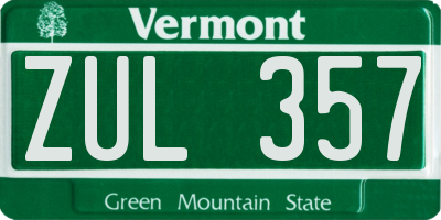 VT license plate ZUL357