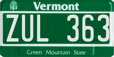VT license plate ZUL363