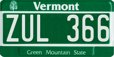 VT license plate ZUL366
