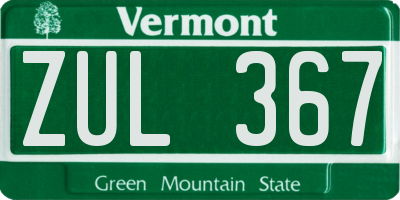 VT license plate ZUL367