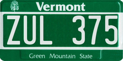 VT license plate ZUL375