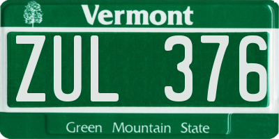 VT license plate ZUL376
