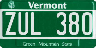 VT license plate ZUL380