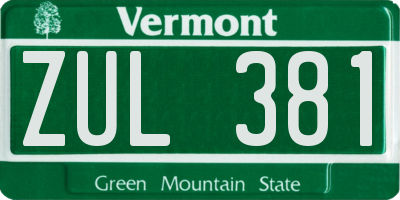 VT license plate ZUL381