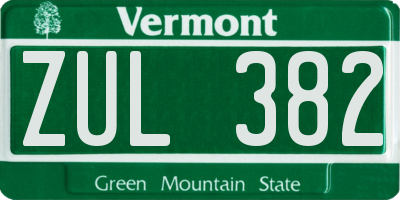 VT license plate ZUL382