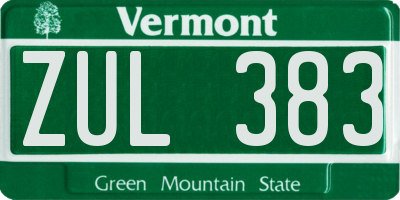 VT license plate ZUL383