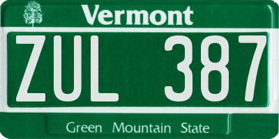 VT license plate ZUL387