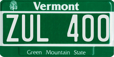 VT license plate ZUL400
