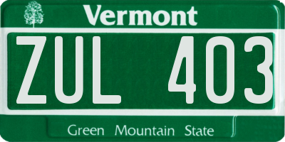 VT license plate ZUL403