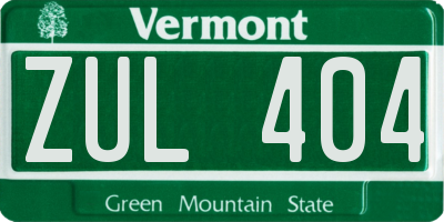VT license plate ZUL404