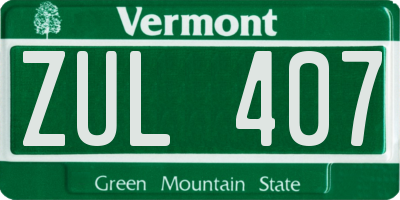 VT license plate ZUL407