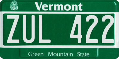 VT license plate ZUL422