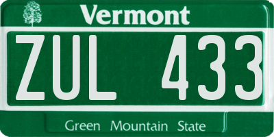 VT license plate ZUL433