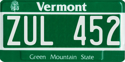 VT license plate ZUL452