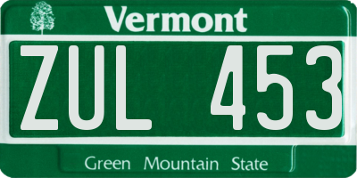 VT license plate ZUL453