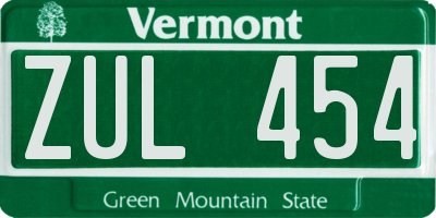 VT license plate ZUL454