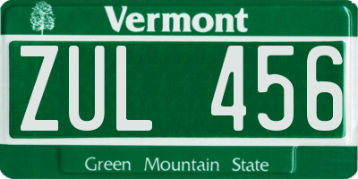 VT license plate ZUL456