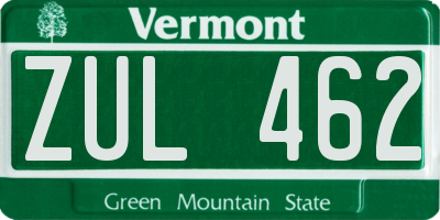 VT license plate ZUL462