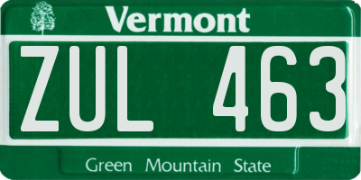 VT license plate ZUL463