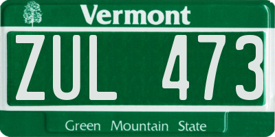 VT license plate ZUL473