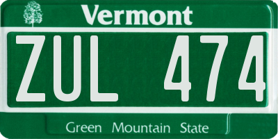 VT license plate ZUL474