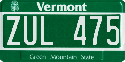 VT license plate ZUL475