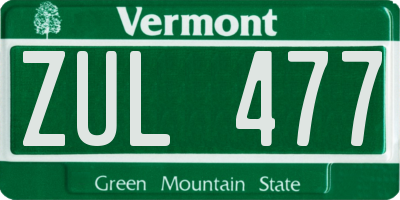 VT license plate ZUL477