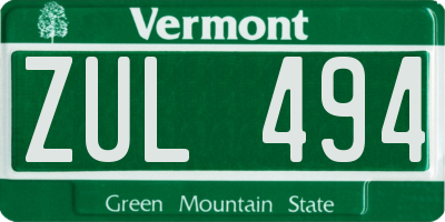 VT license plate ZUL494