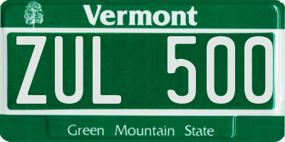 VT license plate ZUL500