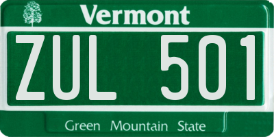 VT license plate ZUL501