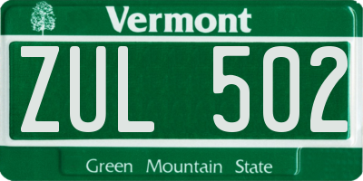 VT license plate ZUL502
