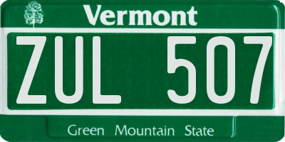 VT license plate ZUL507