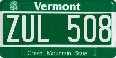 VT license plate ZUL508