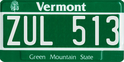 VT license plate ZUL513