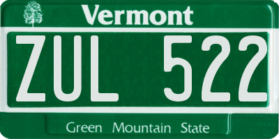 VT license plate ZUL522