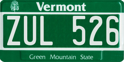 VT license plate ZUL526