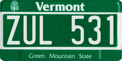 VT license plate ZUL531