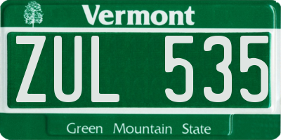 VT license plate ZUL535