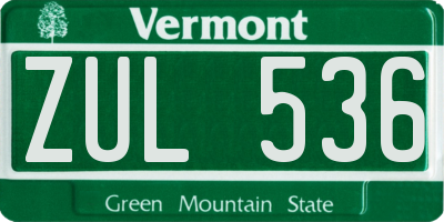VT license plate ZUL536