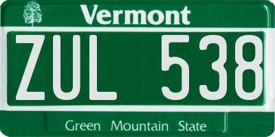 VT license plate ZUL538