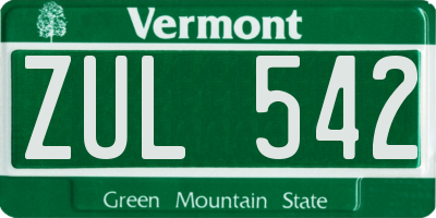VT license plate ZUL542