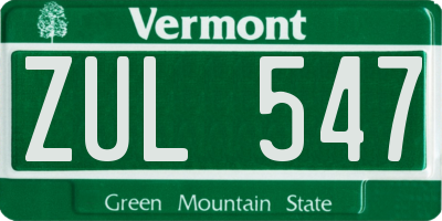 VT license plate ZUL547