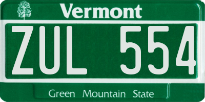 VT license plate ZUL554