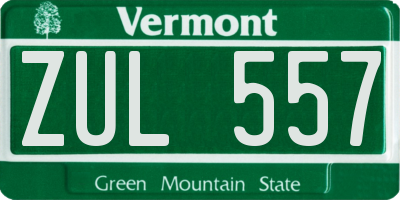 VT license plate ZUL557